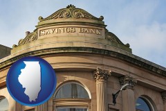 illinois map icon and a savings bank
