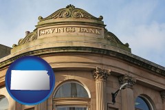 kansas map icon and a savings bank