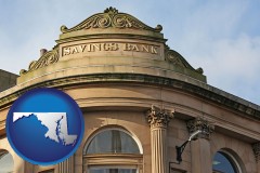 maryland map icon and a savings bank
