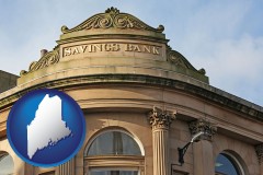 maine map icon and a savings bank