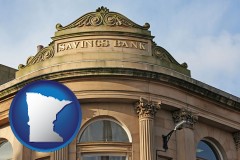 minnesota map icon and a savings bank
