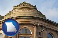missouri map icon and a savings bank