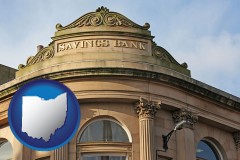 ohio map icon and a savings bank
